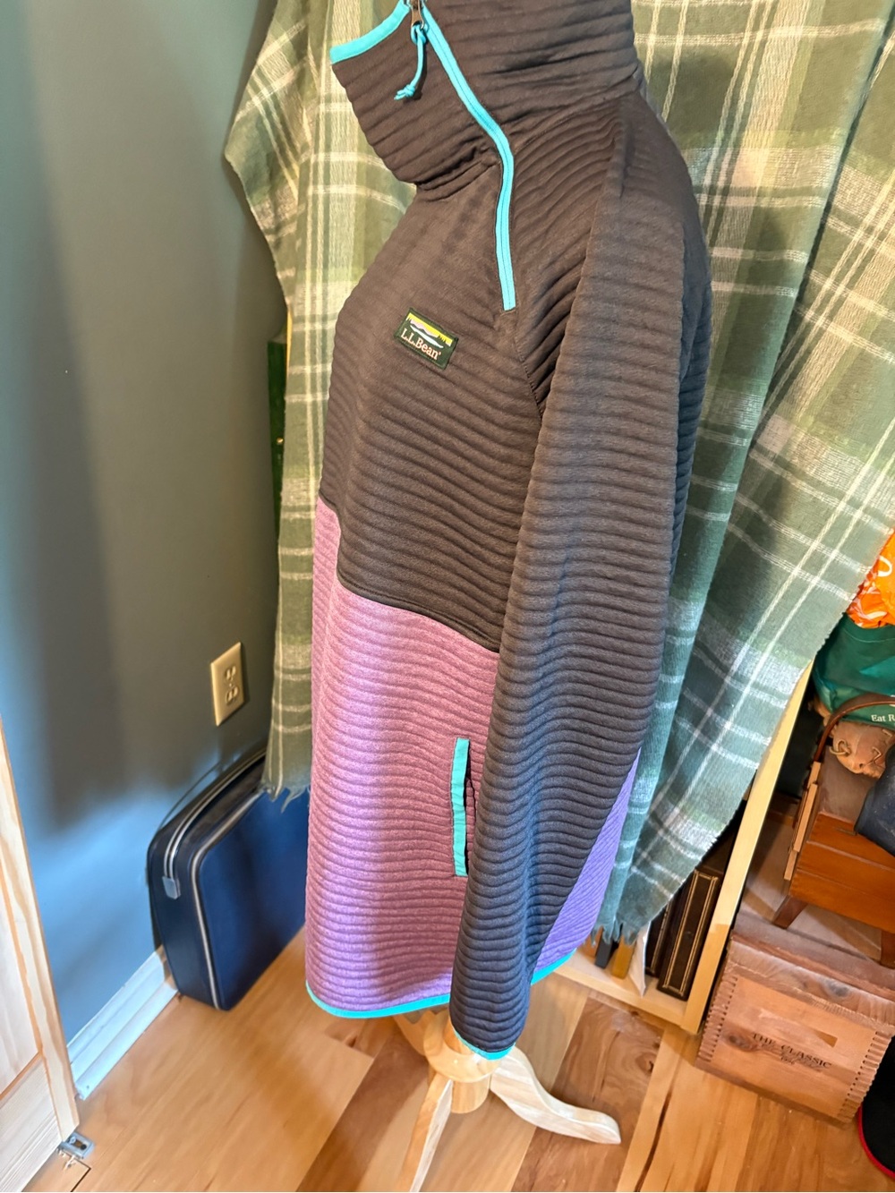 L.L. Bean Women's Two-Tone Funnel Neck Pullover Sweater - Gray & Lavender - Picture 3 of 5